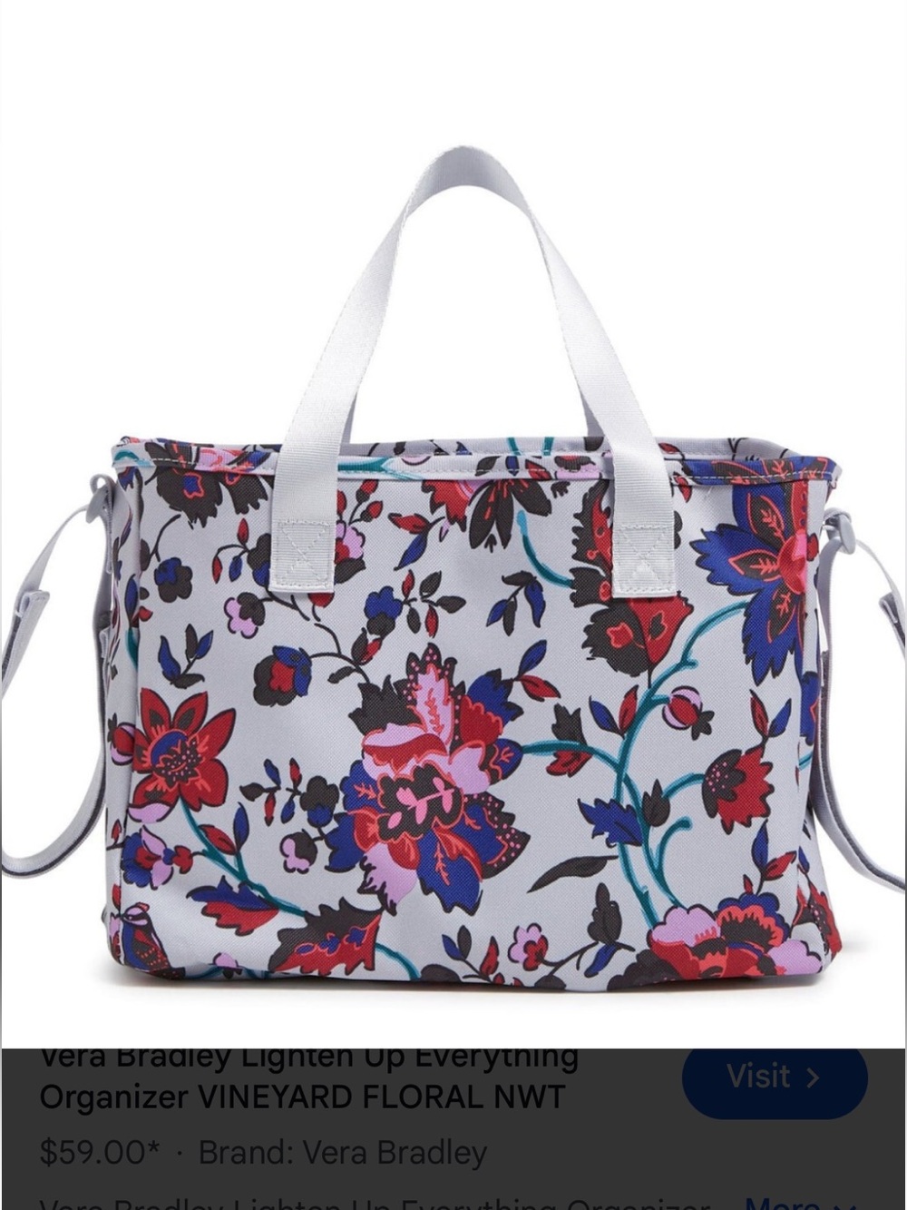 NWT Vera Bradley Lighten Up Everything Organizer Tote Vineyard Floral - Picture 2 of 8